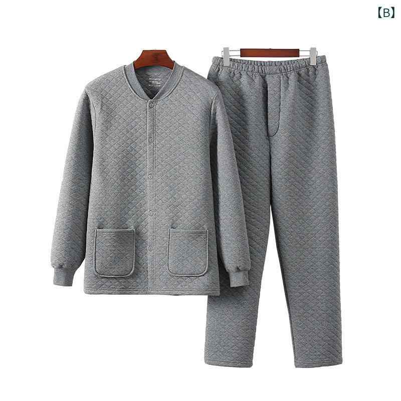 パジャマ メンズ 男性用 レディース 全綿 あったか 上下セット シニア 3層 Vネック 前開き 厚手 暖か 保温 紺色 ネイビー グレー(x2) 3