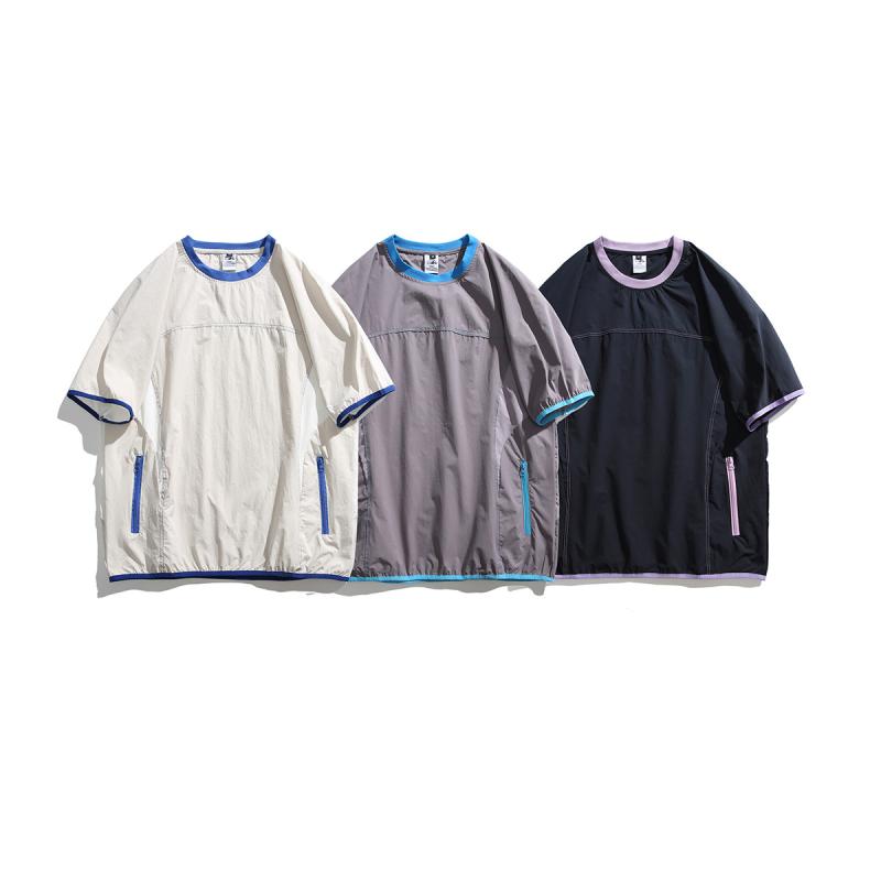 Tシャツ メンズ 男性用 配色 半袖 Tシャツ プルオーバー 接触冷感 ゆったり ラウンドネック トップス スポーティ カジュアル