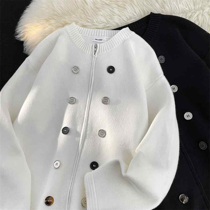 カーディガン メンズ 厚手 ニット ジップアップ ルーズフィット 豪華感 ラウンドネック トップス 長袖 春秋冬 ブラック ホワイト系・スタイル: カーディガン・ネックライン: ラウンドネック・袖丈: 長袖・カラー: ホワイト.ブラック・サイズ: M.L.XL.2XL