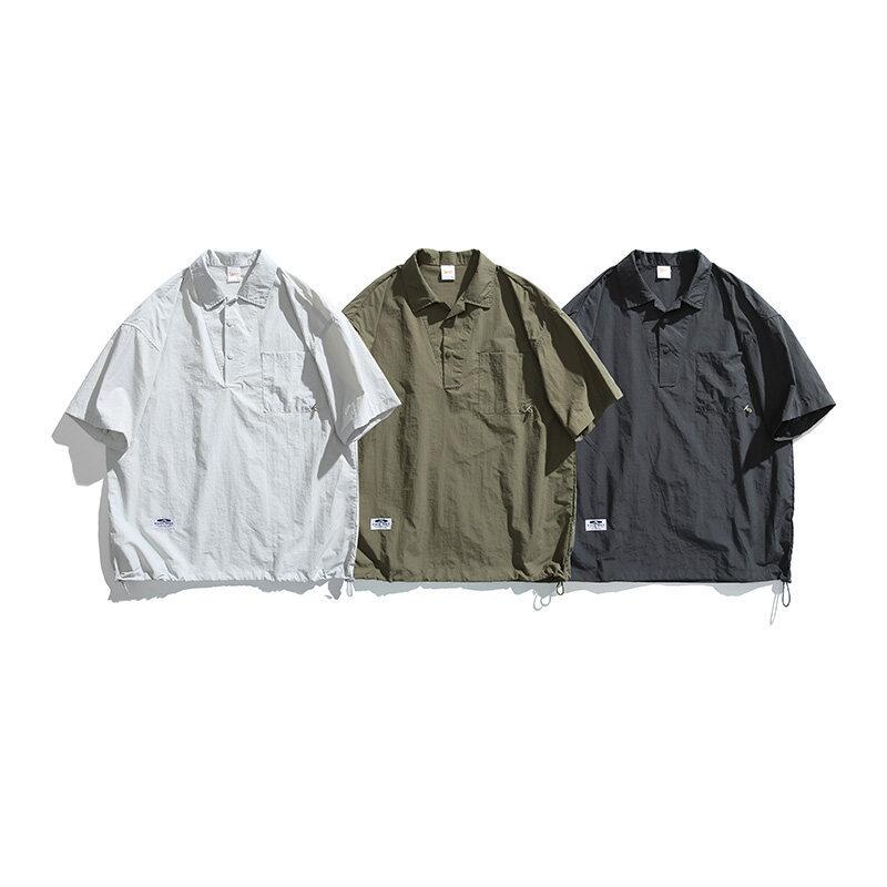 ポロシャツ メンズ 男性用 トップス レトロ 配色 襟付き 半袖 Tシャツ 接触冷感 宽松 深グレー グリーン 白グレー