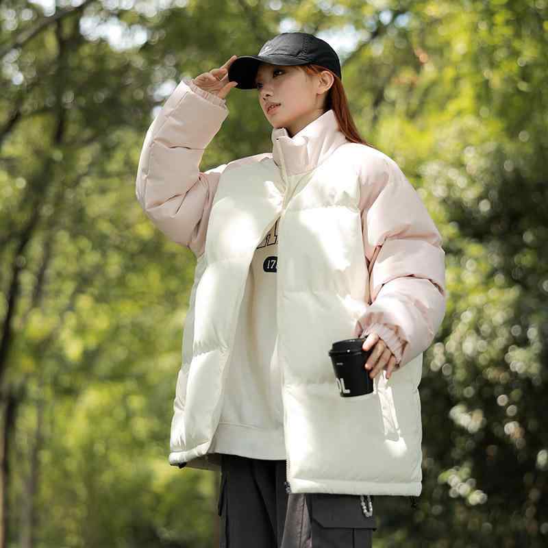 雨天穿着 - 棉服 メンズ パデッドジャケット 防寒着 中綿ジャケット アウター 立襟 ポリエステル 無地 ブラック ホワイト ピンク系 ブルー