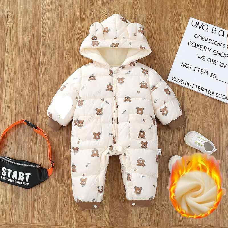 ベビー 羽毛 中綿 ロンパース カバーオール 男の子 乳幼児 子供服 長袖 花柄 あったか 秋冬