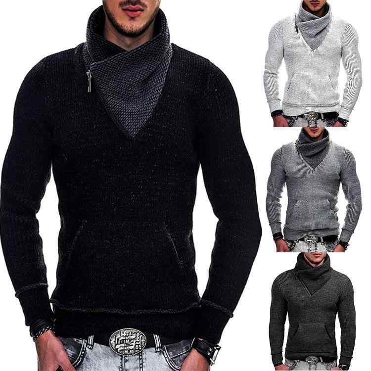 Outdoor Wear - ニット メンズ ニットセーター 高襟 スリムフィット 風 トップス 長袖 秋冬 普段使い カジュアルウェア ホワイト グレー ブラック ポリエステル(x2)