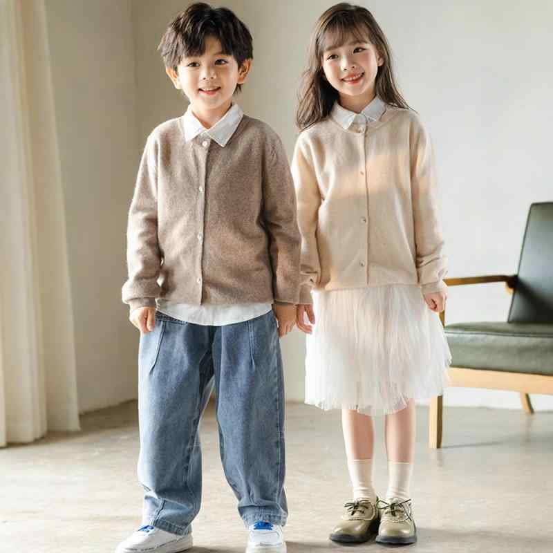 ニット・セーター キッズ 男の子 女の子 子供服 ウール カーディガン 秋冬 厚手 無地 トップス 100cm 1..