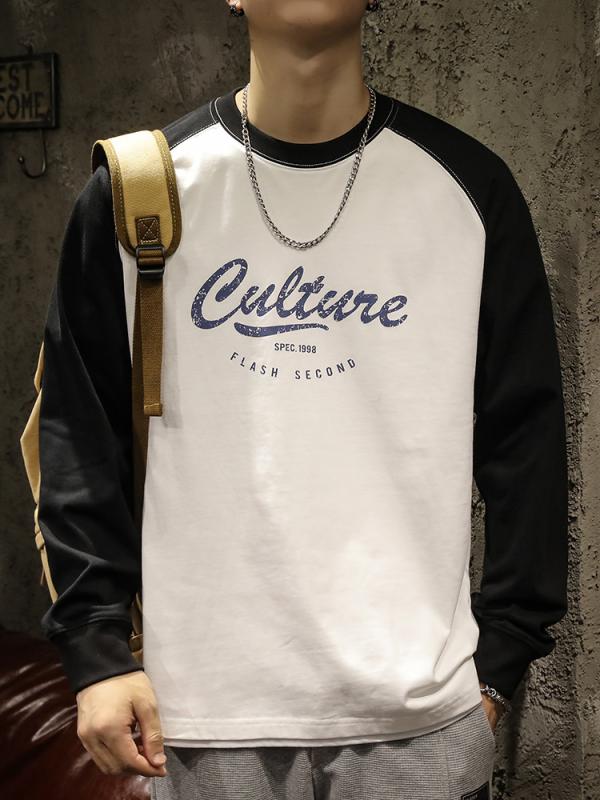 Tシャツ メンズ 男性用 長袖 ロングスリーブ クルーネック コットン 綿 ゆったり ラグラン袖 配色 春秋 カジュアル