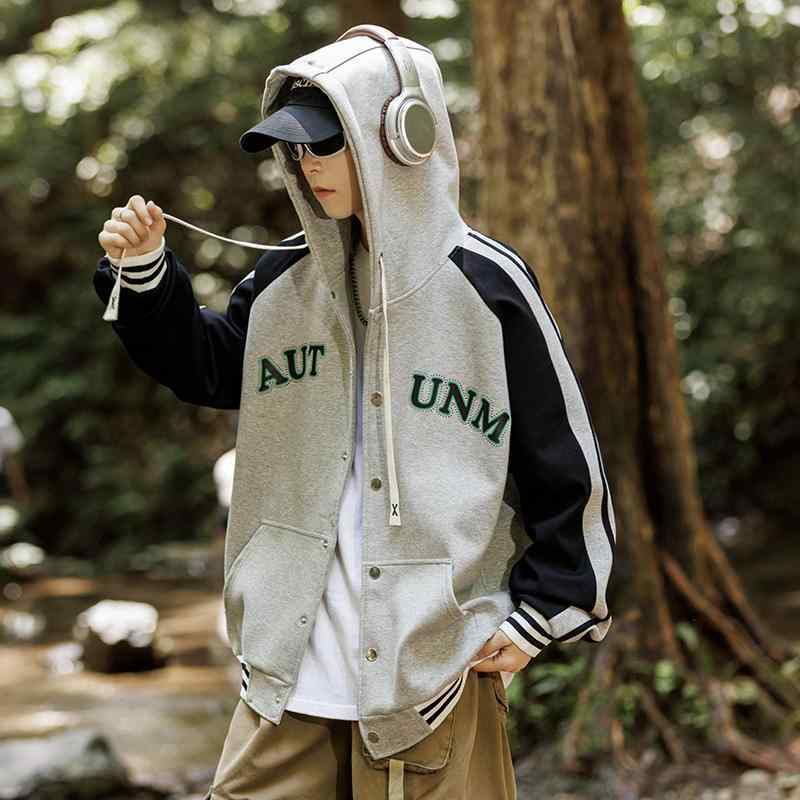 ジャケット メンズ 春物 スタジャン ブルゾン 高校生 大学生 綿混紡 スポーツウェア 配色 長袖 ミルク..