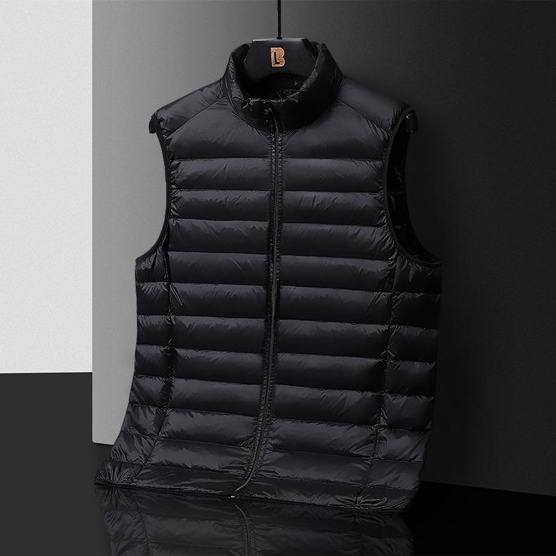 Rain Wear - ダウンベスト メンズ 男性用 ライトダウン 秋冬 無地 フード付き スポーツ アウトドア ウェア 薄手 スリム グレー ブラック ワインレッド ブルー