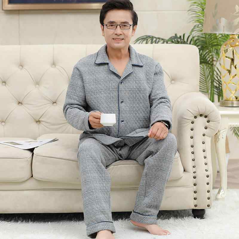 パジャマ メンズ 男性用 春秋冬 長袖 上下セット 厚手 コットン 部屋着 ルームウェア 寝巻き 襟付き 前..