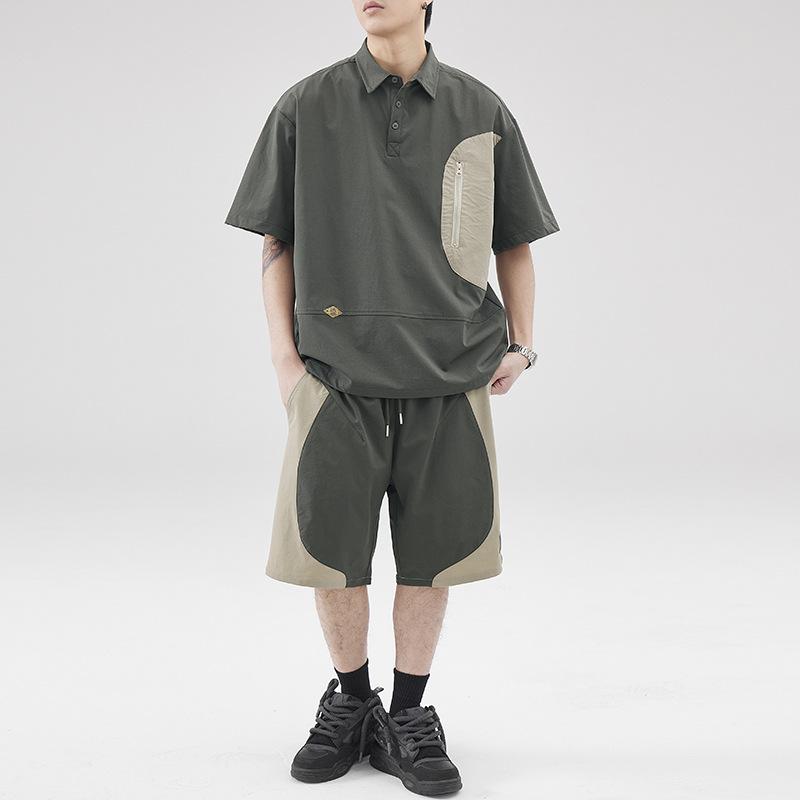 ポロシャツ メンズ セットアップ 半袖 Tシャツ ハーフパンツ スポーツウェア 伸縮性 速乾 薄手 アウトドア 普段使い 部屋着 軍 সবুজ カーキ