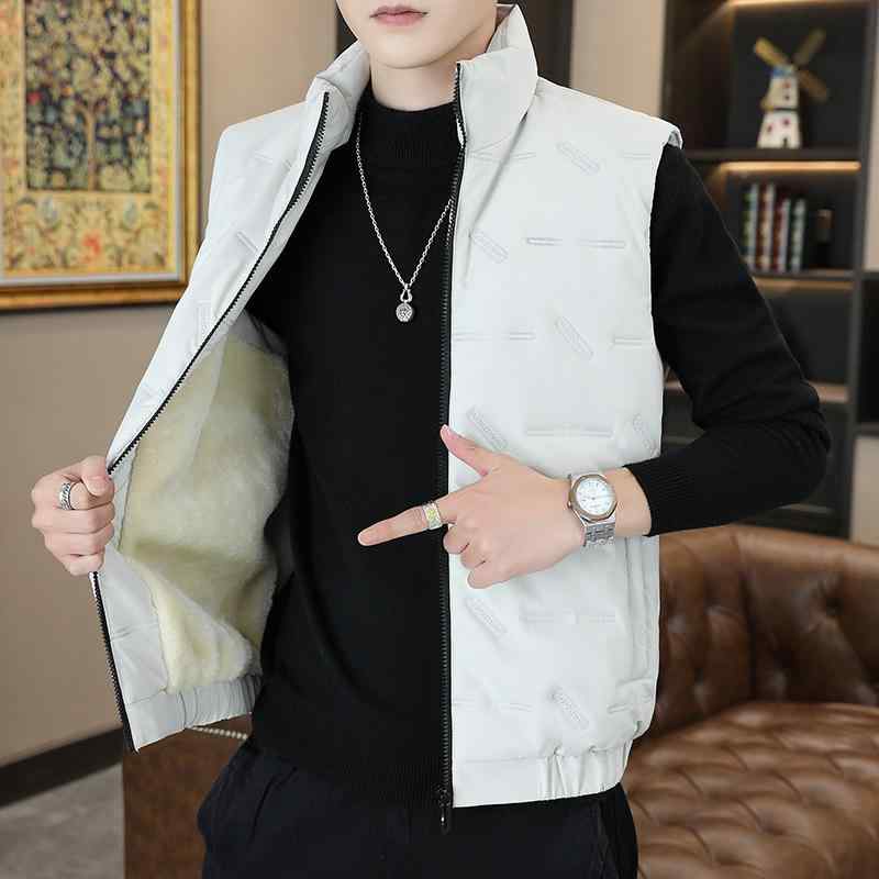 ベスト 男性用 中綿ベスト ジレ 立ち襟 フロントジッパー ポリエステル 無地 カジュアル 秋冬 白グレー..