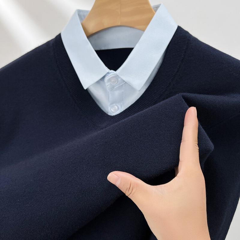 ニット メンズ 長袖Tシャツ 秋冬 厚手 父親 トップス グレー 黒 紺色