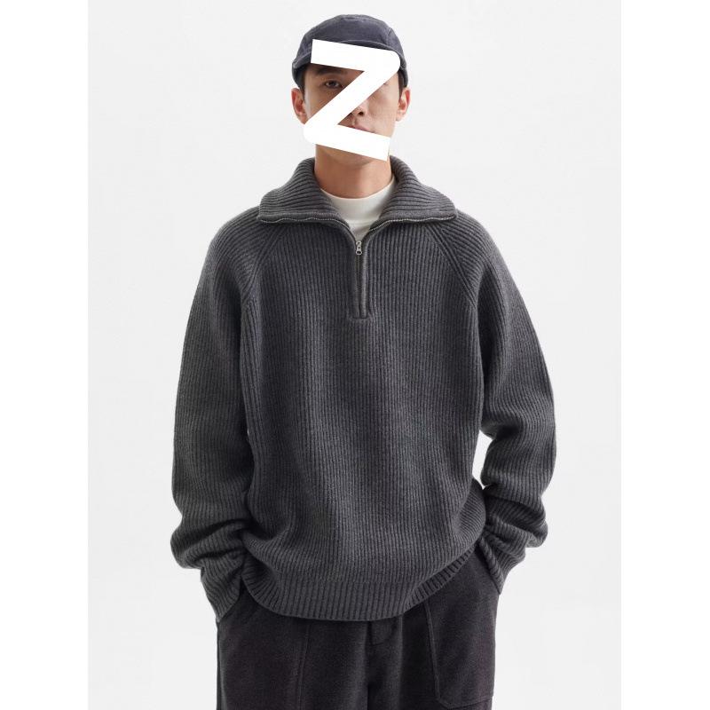 ニット メンズ ハーフハイネック プルオーバー 秋冬 韓国 ゆったり 無地 トップス ポリエステル 混紡 普段使い グレー