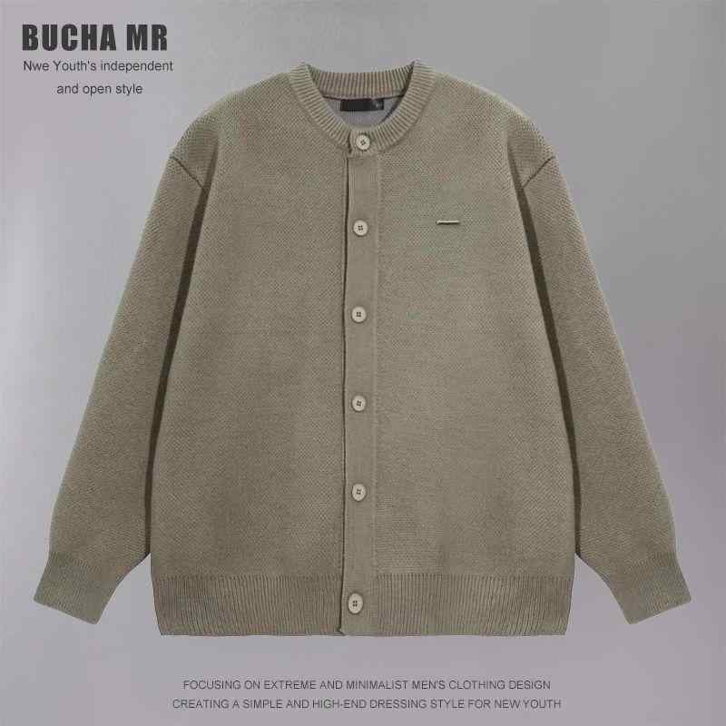 ニット メンズ 男性用 レトロ 野球襟 無地 ニットカーディガン 厚手 アウター 男女兼用 トップス 普段使い グレー 黒