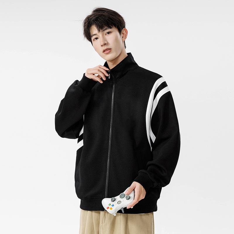パーカー メンズ 配色 カジュアル スポーツウェア ブルゾン スタンドカラー ジップアップ トップス 綿 黒/緑/白/ベージュ 秋 18-24歳