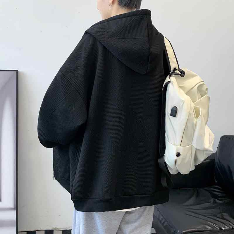 パーカー メンズ 韓国 ワッフル 薄手 ジップアップ フーディ 春秋 ポリエステル混紡 無地 ホワイト ブラック ミントグリーン