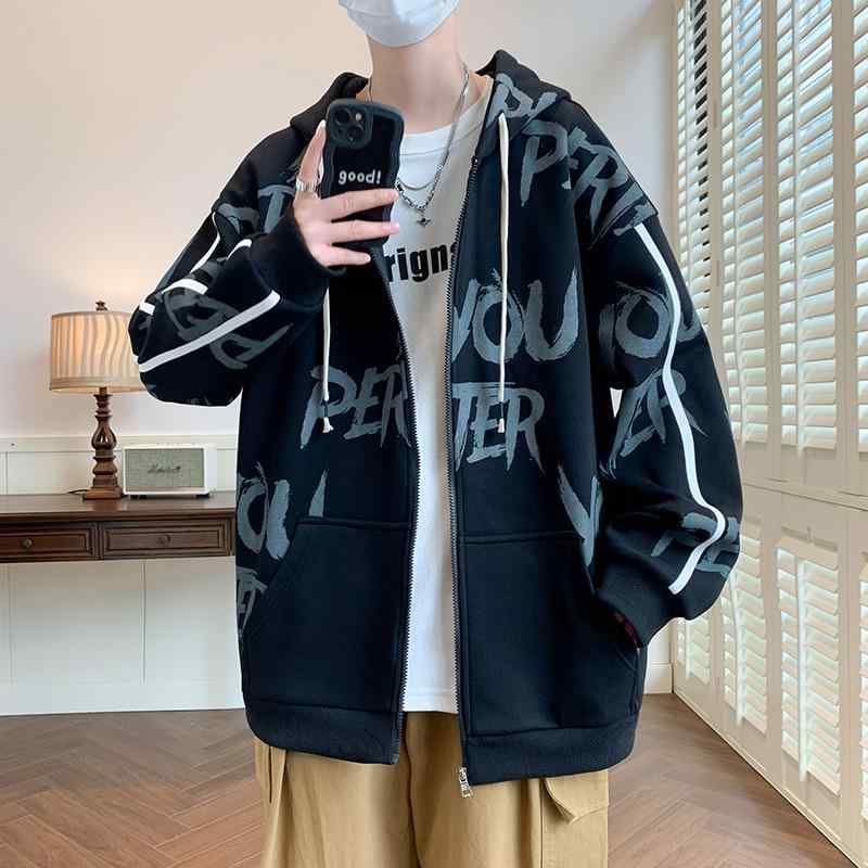 パーカー メンズ 春秋 厚手 ジップアップ スウェット トレーナー 秋冬 暖かい 長袖 カジュアル トップス 部屋着 ルームウェア・カテゴリ: パーカー/スウェット・スタイル: 韓国・対象: 青少年.成人男性・袖丈: 長袖・ネックライン: スタンドカラー・フード: あり・厚さ: 厚手・フィット: ルーズ・素材: ポリエステル・柄: 文字・ディテール: ジャカード・ポケット: 立体パッチポケット・カラー: オレンジレッド.ダークグレー.ホワイト.ブラック・サイズ: M.L.XL.XXL.XXXL.XXXXL・重さ: 約350g～400g・前立て: ジッパー