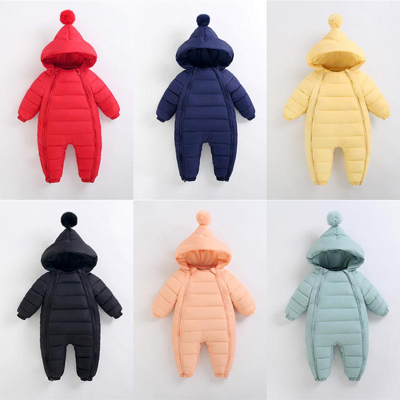 ベビー服 ロンパース 秋冬用 中綿入り ジャンプスーツ 新生児 赤ちゃん 乳幼児 厚手 裏起毛 フード付き カバーオール 綿混紡 あったか 73 80 90 100cm 普段使い お出かけ 部屋着