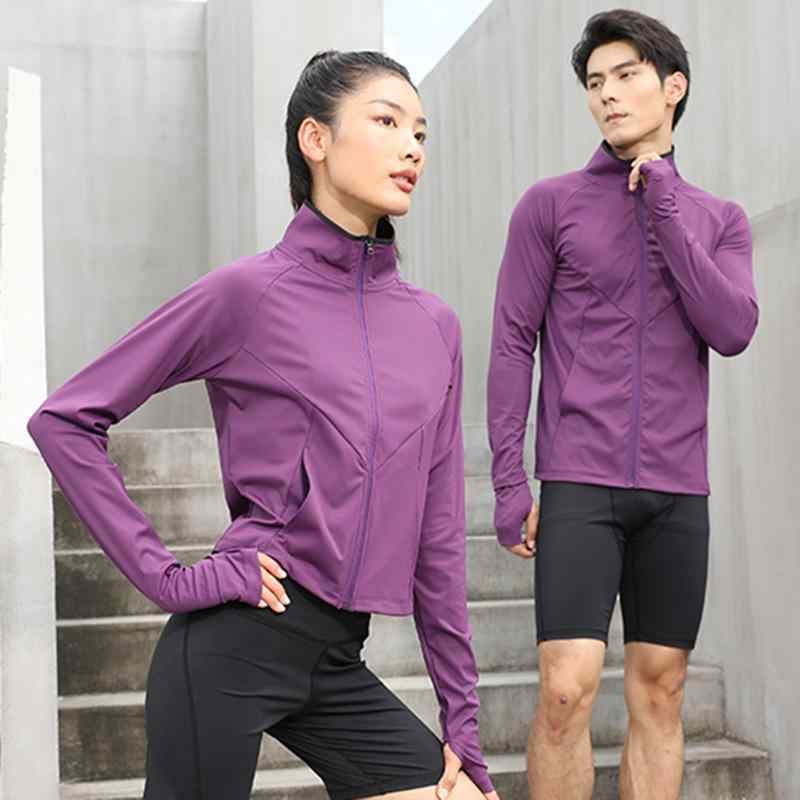 ジャケット レディース メンズ スポーツウェア 立襟 伸縮性 ランニング ヨガ トレーニング フィットネス スリム 運動着 アウター 紫 黒 XS S M L XL XXL(x2)