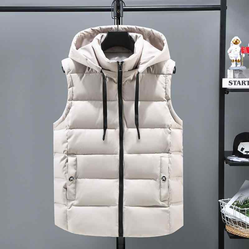 Rain Wear - ベスト 男性用 ダウン風 中綿 フードなし 大判サイズ 秋冬 ワーク プレーン 米白 グレー 黒 赤