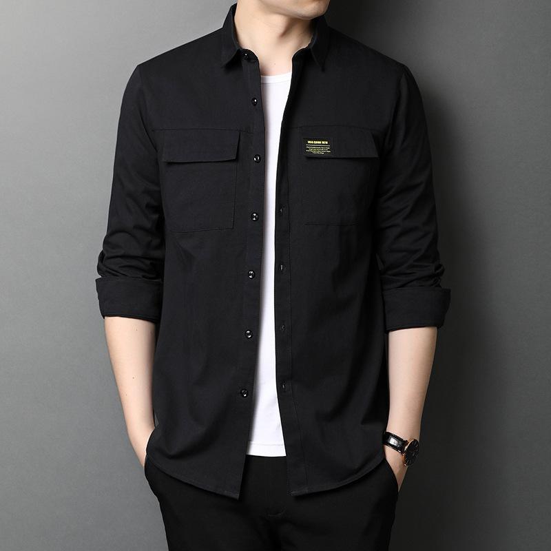 シャツ メンズ 長袖 アウトドア カジュアル ポケット付き コットン トップス カーディガン 春夏 黒 グレー カーキ