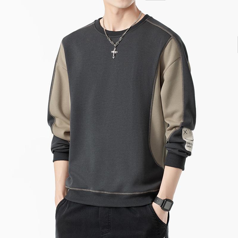 スウェット メンズ トレーナー 男性用 長袖 トップス 春秋物 コットン混紡 配色 プルオーバー ゆったりサイズ カジュアルスタイル 部屋着 ルームウェア 黒 ブラック 白 ホワイト グレー