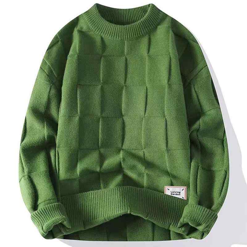 ニット メンズ 丸首 プルオーバー 長袖 リブ 裾 無地 トップス カットソー 秋 普段使い カジュアル スタイル 白 黒 緑 コーヒー