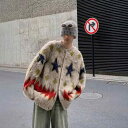 ニット カーディガン メンズ 秋冬 リラックス レトロ 星柄 アーガイル 長袖 トップス カジュアル 普段使い 杏色 レッド