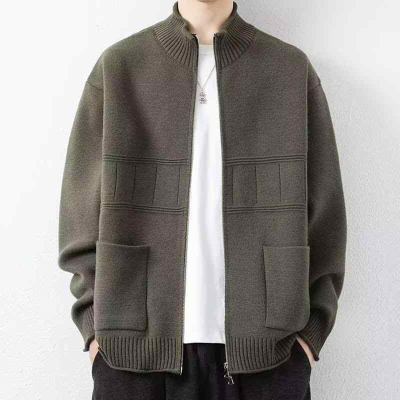 ニット カーディガン メンズ 秋冬 長袖 ジップアップ ニット アウター ゆったり 立...