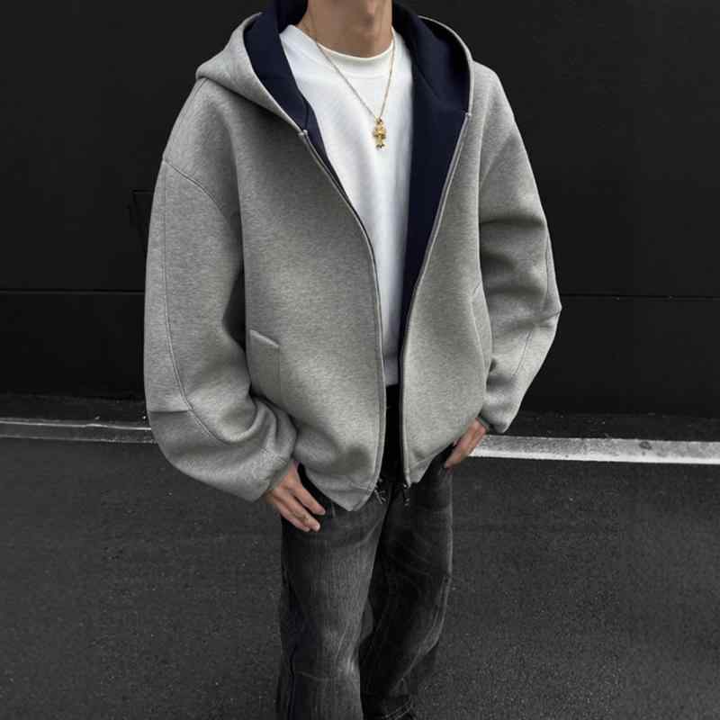 Other - パーカー メンズ スウェット カーディガン 厚手 無地 長袖 春秋 普段使い デイリー 部屋着 ルームウェア トップス ポリエステル グレー ブラック