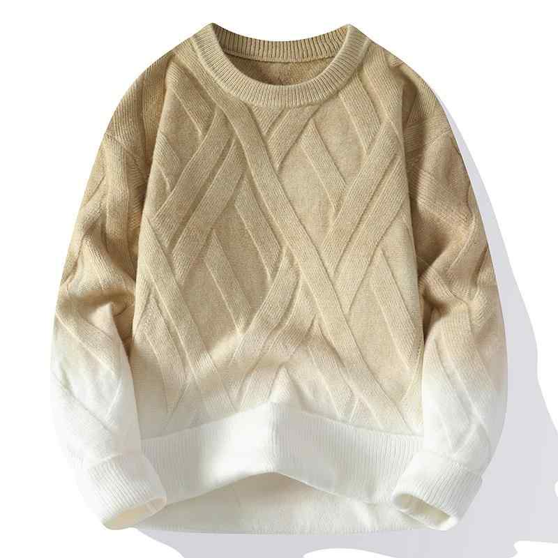 ニット メンズ グラデーション 厚手 ラウンドネック セーター 長袖 トップス 秋冬 あったか リブ 普段..
