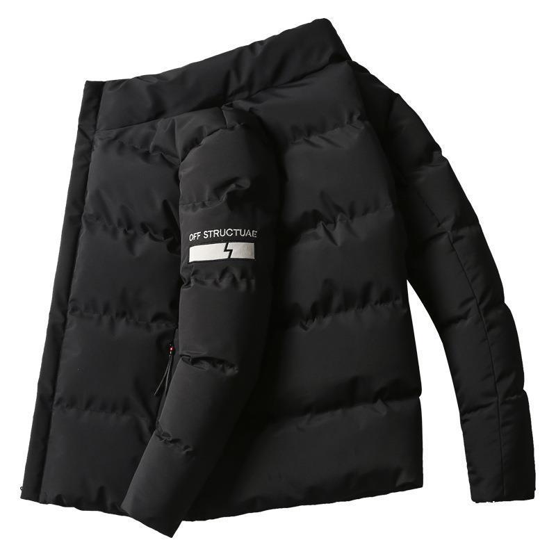 Rain Wear - ダウンジャケット メンズ 秋冬 加绒 厚手 防寒 立襟 コットン ポリエステル アウター 男性用 冬服 普段着 無地 黒 ブラック カーキ 赤 レッド
