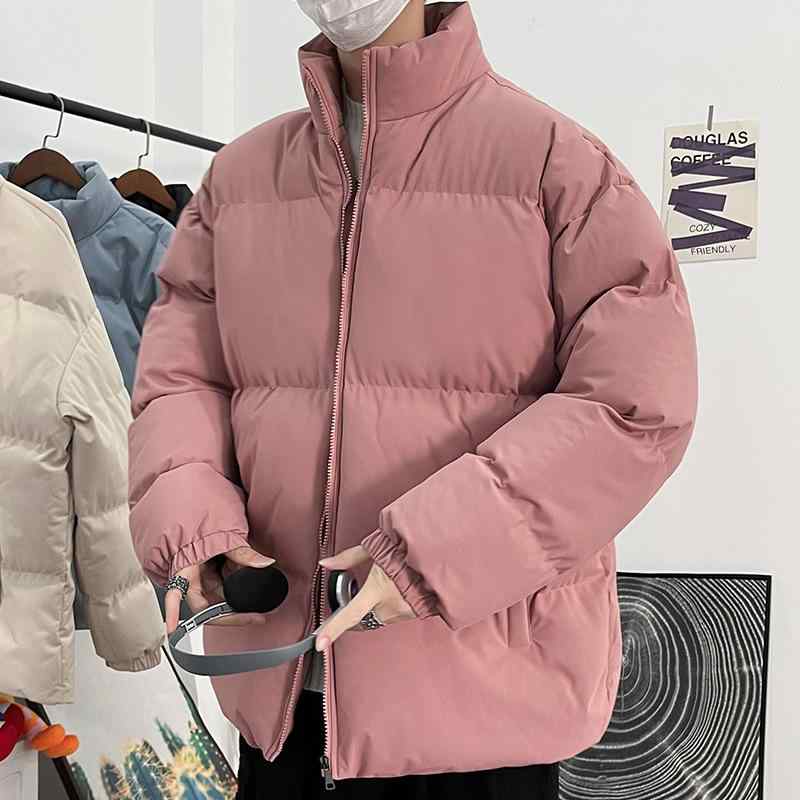 ジャケット メンズ ダウン風 中綿 パデッド ショート丈 スタンドカラー ポリエステル カーキ ライトブルー ピンク系