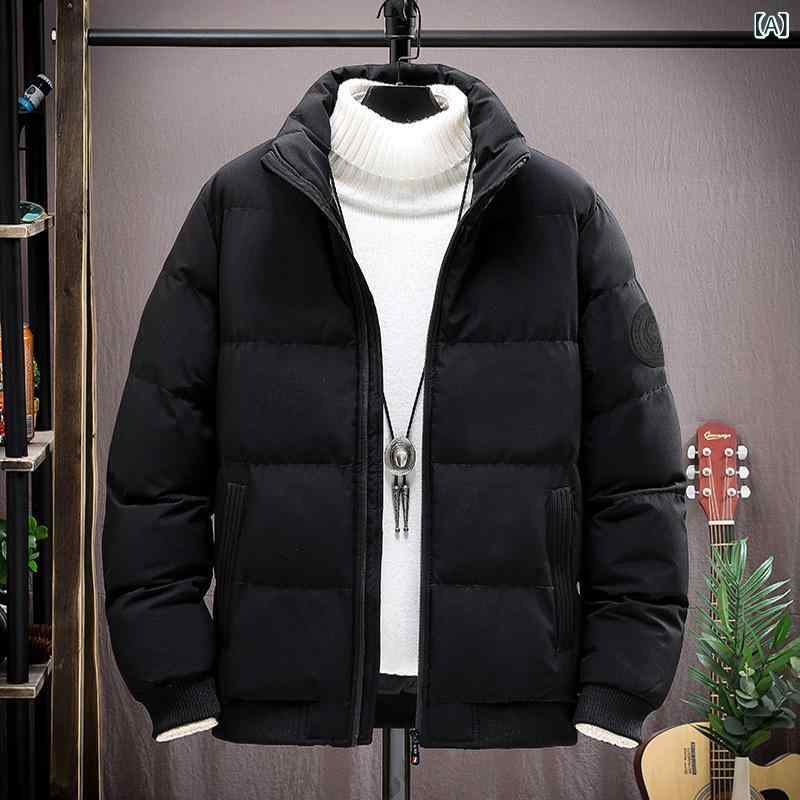 ダウンジャケット メンズ 男性用 アウター 秋冬 暖かい 防寒 立襟 ポリエステル 黒 緑 赤 白 M L XL 2XL 3XL リブ カジュアル 2