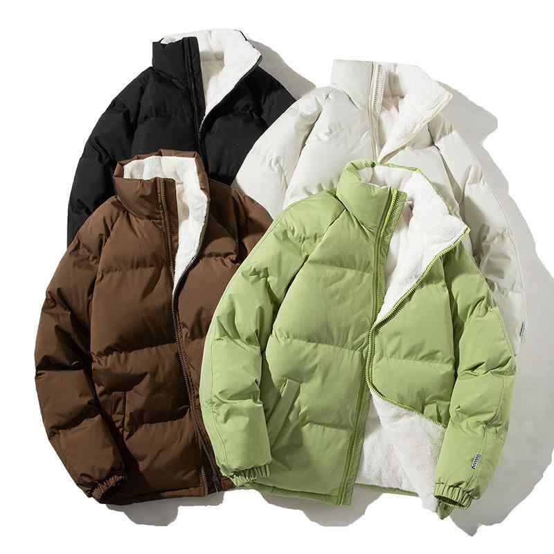 Rain Wear - 綿ジャケット メンズ ダウン風 中綿 ジャンパー ブルゾン 秋冬 立襟 ポリエステル 無地 ホワイト ブラック コーヒー色 グリーン M L XL 2XL 3XXL 4XL