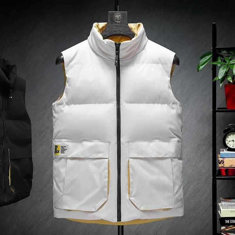 Rain Wear - ベスト メンズ 男性用 中綿ベスト スタンドカラー 両面 厚手 大サイズ 普段使い ワークウェア アウトドア ポリエステル 無地 秋冬 ブラック ホワイト レッド イエロー系