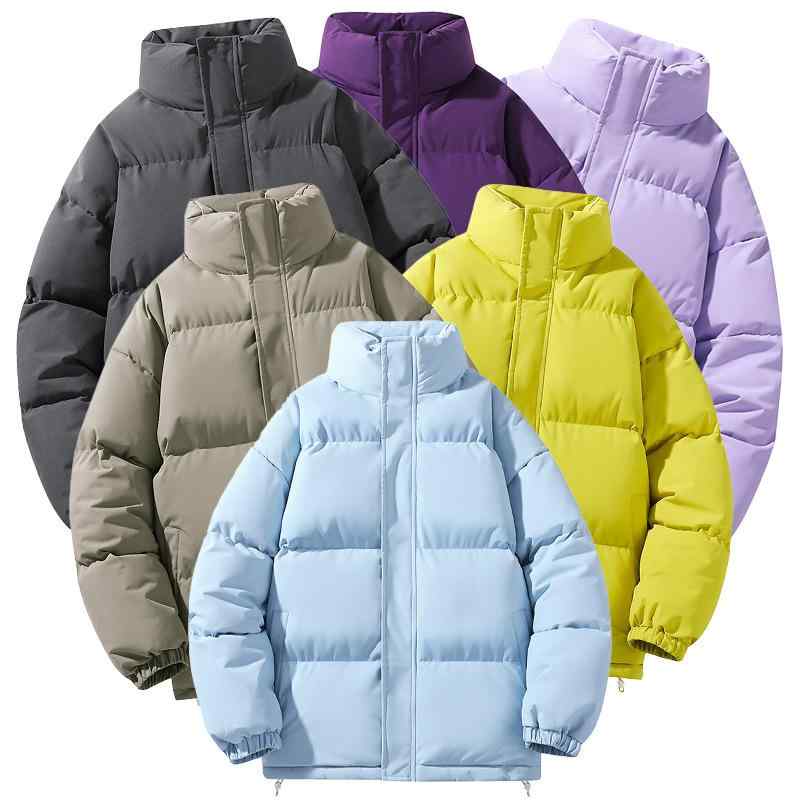 Rain Wear - 綿 ジャケット メンズ 韓国 無地 スタンドカラー 防寒 アウター 厚手 ポリエステル 普段使い 秋冬 S M L XL XXL XXXL グレー グリーン カーキ ブルー ピンク パープル ブラック