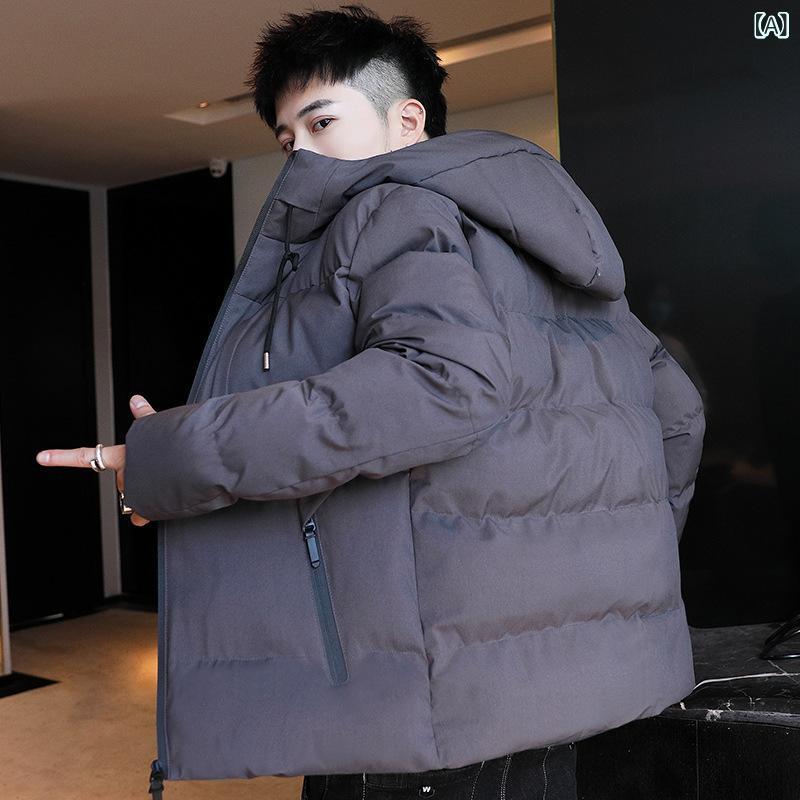 Rain Wear - 綿ジャケット メンズ 男性用 フード付き 中綿 防寒 厚手 ショート丈 アウター ジャンパー 普段使い アウトドア 秋冬 グレー ブラック ダークブルー