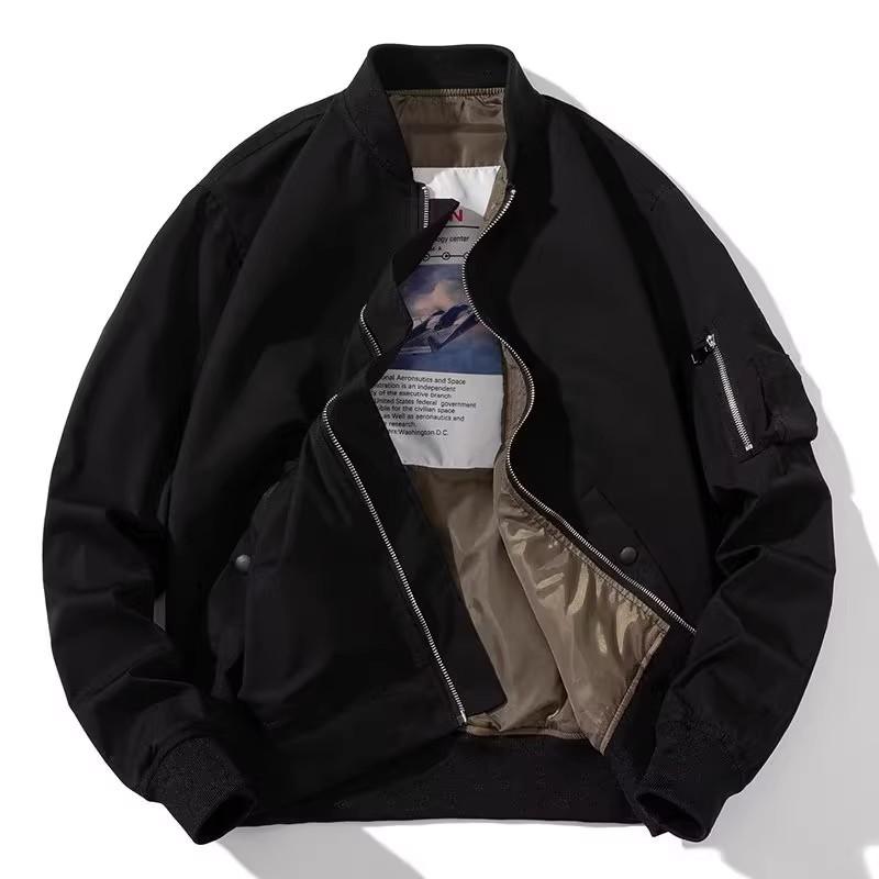 Rain Wear - ジャケット メンズ MA-1 男性用 フライトジャケット 野球服 ブルゾン ゆったり 防風 春秋 アウター 綿混紡 ポリエステル グレー ブラック ホワイト