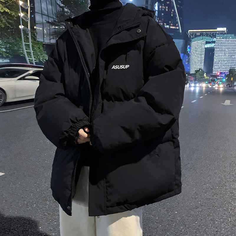 Rain Wear - 綿入れ メンズ フード付き ポリエステル 中綿 防寒 ジャンパー ブルゾン ゆったりサイズ 黒 カーキ グレー