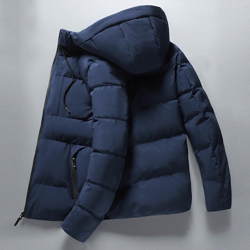 Rain Wear - 綿ジャケット メンズ フード付き ポリエステル 中綿 厚手 無地 スリムフィット カジュアル 冬 グレー 黒 紺