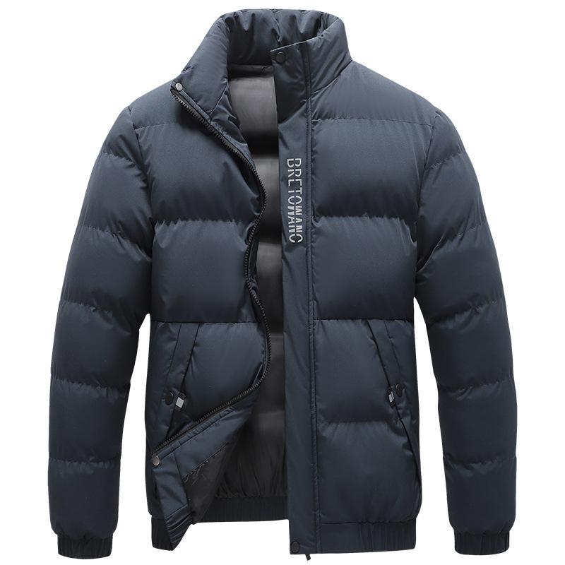 Rain Wear - メンズ ジャケット 秋冬 暖かい 防寒 ポリエステル 中綿 厚手 アウター ジャンパー ブルゾン 襟付き 無地 黒 グレー 紺