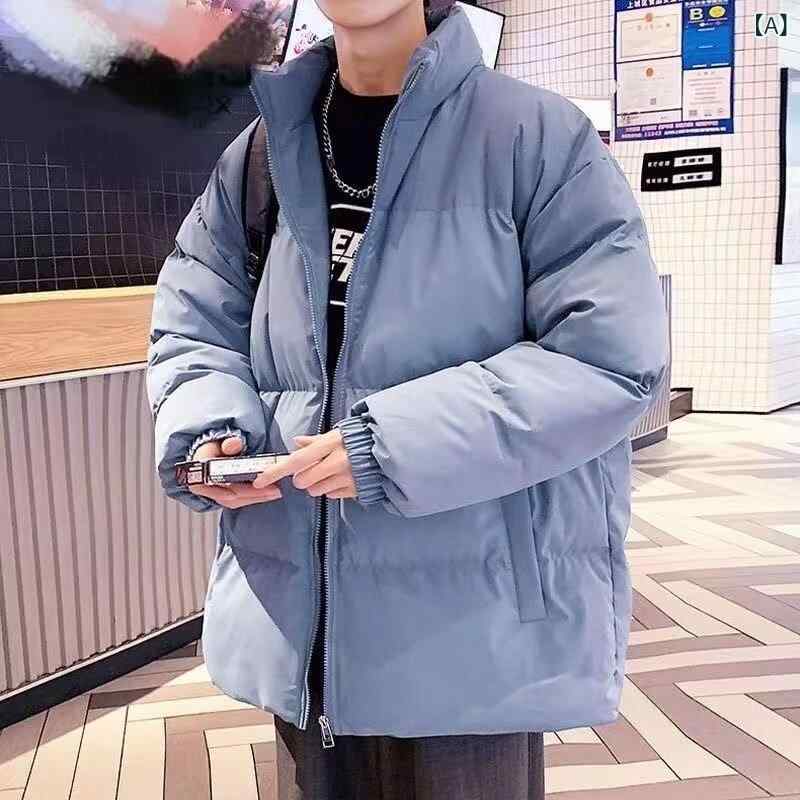 綿ジャケット メンズ ブルゾン 冬服 無地 ポリエステル 立ち襟 ゆったり スポーツ ウェア 普段使い 厚手 防寒 アウター 青 黒 カーキ ピンク系 2
