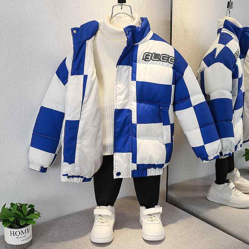 子供用綿入りジャケット 秋冬 格子柄 中綿入り 厚手 男女兼用 ショート丈 アウター (100cm 110cm 120cm 130cm) 普段使い お出かけ