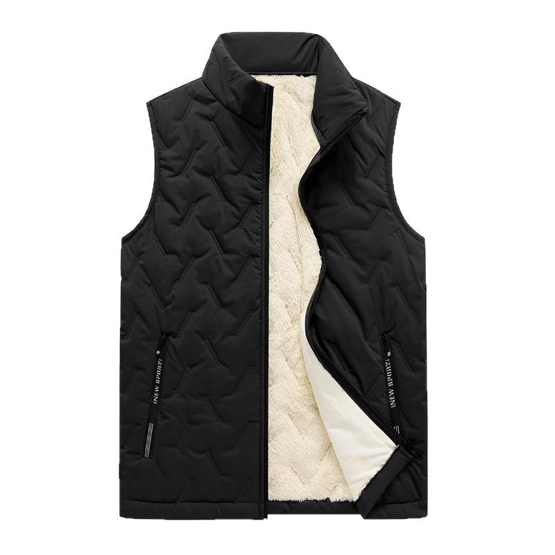 Rain Wear - ダウン 中綿ベスト 男性用 秋冬 アウター 防寒 立ち襟 チョッキ 大きいサイズ ゆったり 聚酯纤维 普段使い カジュアル スタイル ブラック グレー カーキ