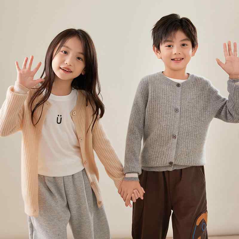 ニットカーディガン キッズ 秋冬 子供用 丸首 厚手 ウール 男の子 女の子 アウター トップス 110cm 120cm 130cm 140cm 150cm グレー 水色 ベージュ キャメル 西瓜レッド