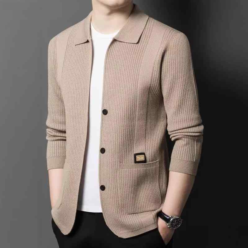 ニット カーディガン メンズ セーター ブルゾン 春秋 男性用 トップス 長袖 無地 普段使い 羽織り ポリエステル混紡 ブラック グレー