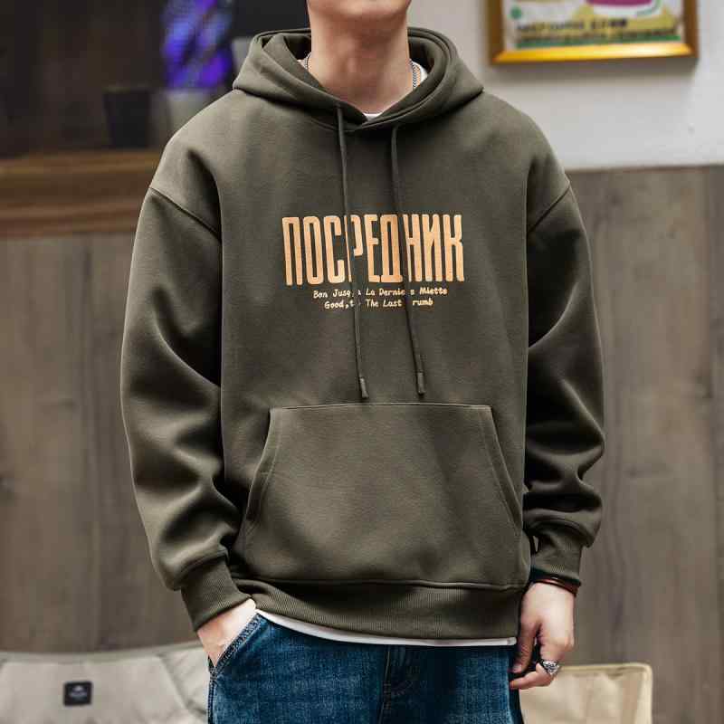 パーカー メンズ 男性用 トップス 長袖 裏起毛 フード付き プルオーバー スウェット 綿 秋冬 ゆったり 大きめサイズ 普段使い カジュアル スタイル アーミーグリーン ネイビー グレー ワインレッド