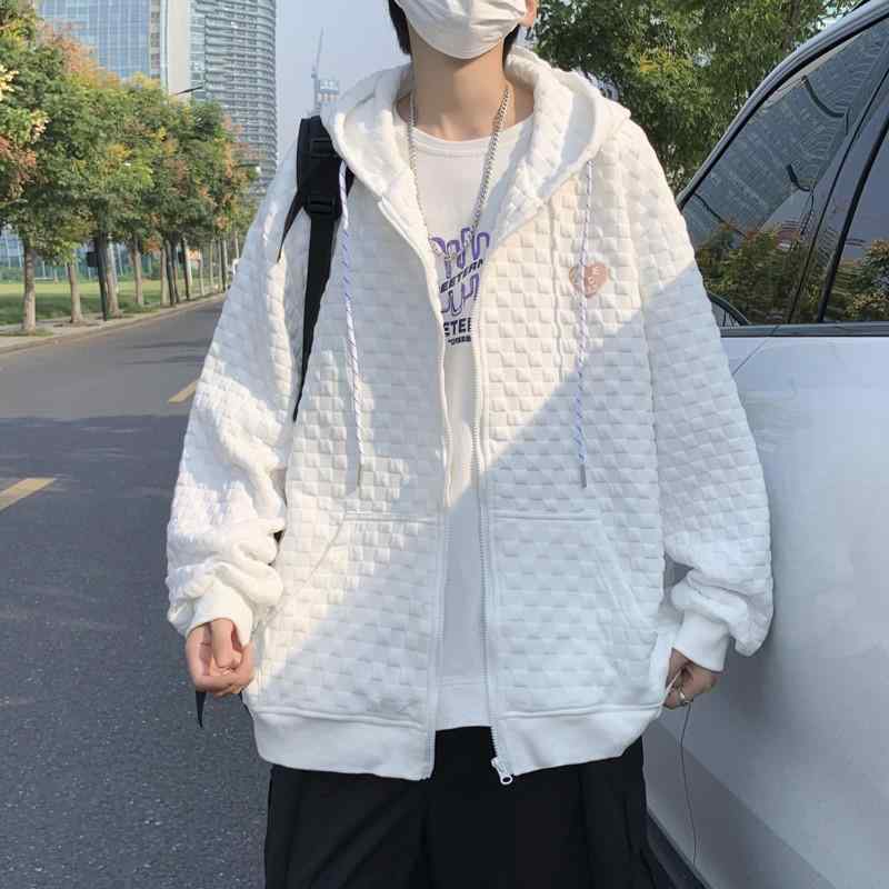 パーカー メンズ 男性用 ワッフル 織 長袖 フード付き 薄手 無地 配色 春秋 普段使い ルームウェア 白 グレー 黒 ポリエステル