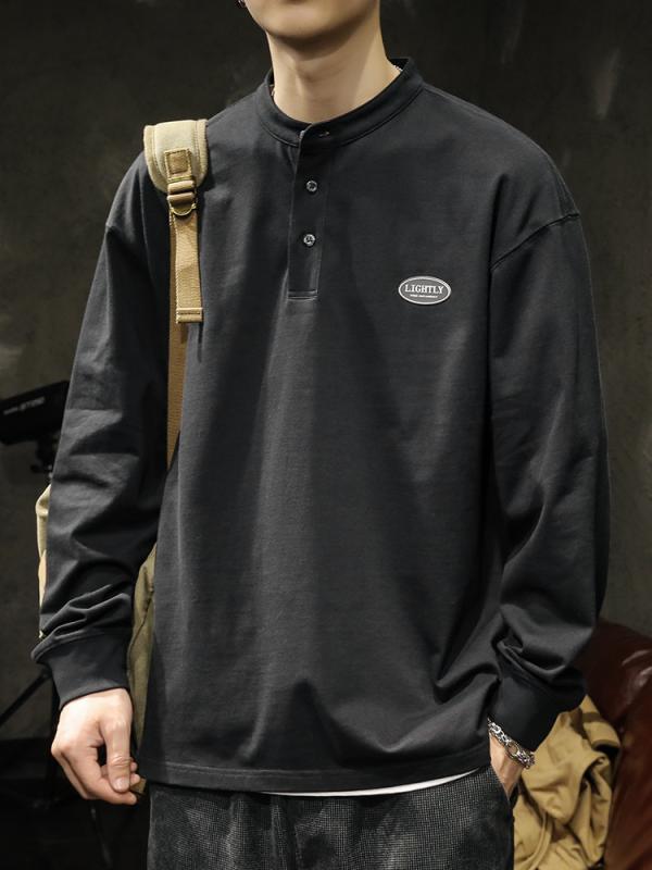 Other - Tシャツ メンズ 男性用 ヘンリーネック 長袖 裏起毛 スウェット プルオーバー カットソー トップス 普段着 部屋着 秋冬 大サイズ 無地 ブラック ホワイト グリーン