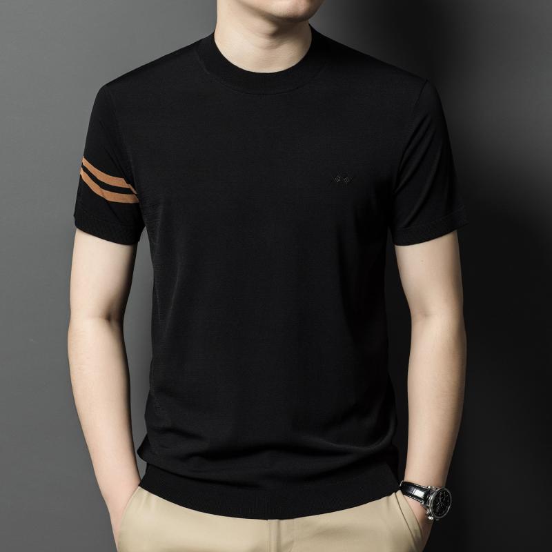 ニット メンズ 半袖Tシャツ 春夏 薄手 接触冷感 トップス ラウンドネック プルオーバー 夏ニット 普段使い 部屋着 カットソー ブラック系 ブルー系